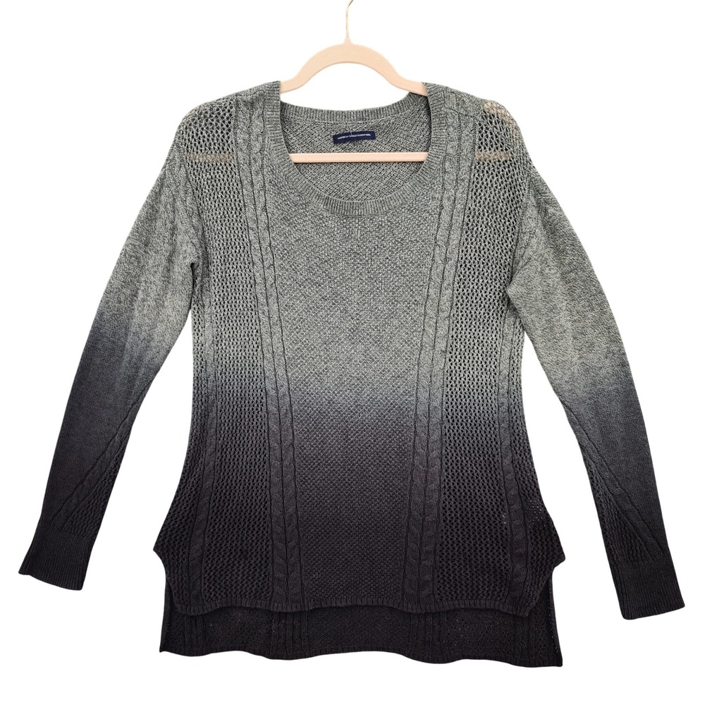 American Eagle Womens Boho Grunge Wool Cotton Ombre Knit Sweater S Grey Dip Dye